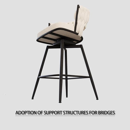 26" Bar Chair Linen Woven Bar Stool Set of 2,Black Legs Bar stools No Adjustable Kitchen Island Chairs,360 Swivel Bar Stools Upholstered Bar Chair Counter Stool Arm Chairs with Back Footrest (White)