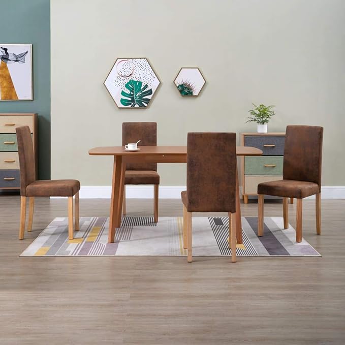 Dining Chairs Set of 4, 18.1" Leg Height Brown Faux Suede Kitchen & Dining Room Chairs, Modern Accent Seat 7.9x6.5x14.7 in, Comfortable Wooden Frame for Living Room Bedroom Comedor