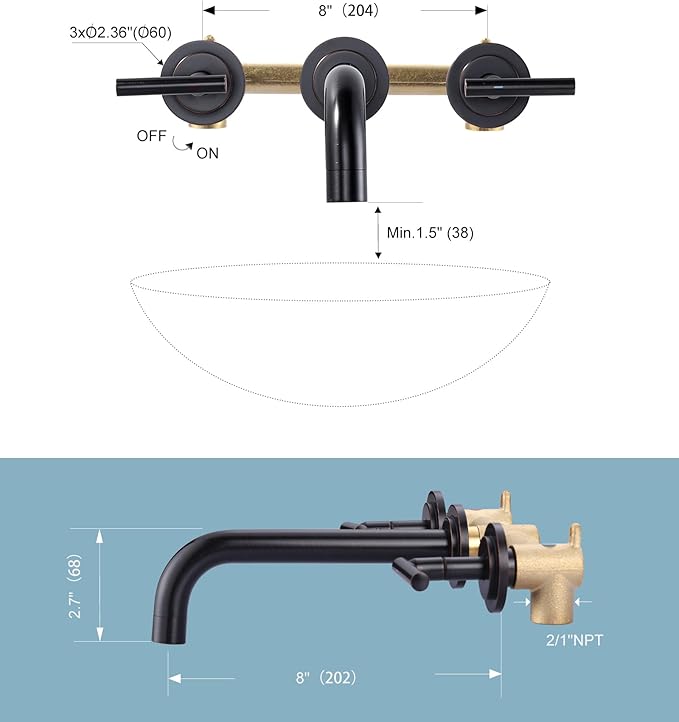 Oil Rubbed Bronze Bathroom Faucet - WOWOW Wall Mount Bathroom Faucet, 2 Handle Vanity Faucet 3 Holes Rough in Brass Valve Included Elegant Spout