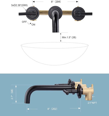Oil Rubbed Bronze Bathroom Faucet - WOWOW Wall Mount Bathroom Faucet, 2 Handle Vanity Faucet 3 Holes Rough in Brass Valve Included Elegant Spout