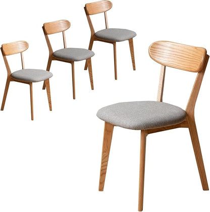 Solid Oak Side Chair Set of 4, Mid Century Modern Wood Curved Back with Padded Seat, 400 lbs Heavy Duty, Natural Wood Armless Dining Chairs for Breakfast Nook, Kitchen, or Apartment Use