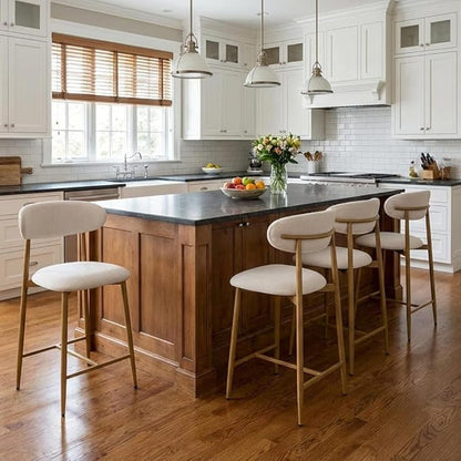 Counter Height Bar Stools Set of 4, Kitchen Bar Stools with Back, Mid Century Modern Upholstered, with Metal Legs for Kitchen Island Dining Room