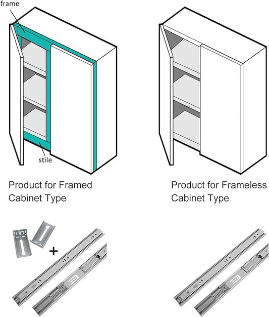 LONTAN Soft Close Drawer Slides 22 Inch Side Mount Heavy Duty Cabinet Drawer Glides 10 Pairs - Ball Bearing Full Extension Kitchen Cabinet Rails 100 LB Capacity