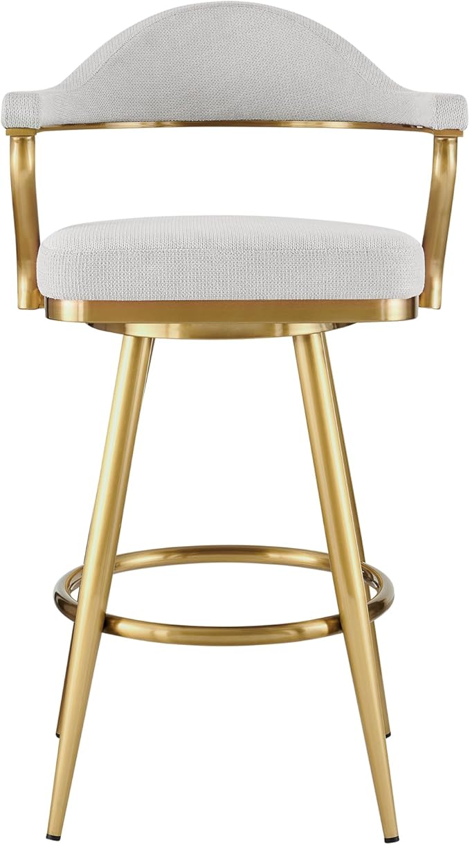 Armen Living Justin Modern Farmhouse 30" Seat Height Swivel Bar Stool with Silver Fabric and Gold Brushed Stainless Steel Legs for Kitchen Island Counter