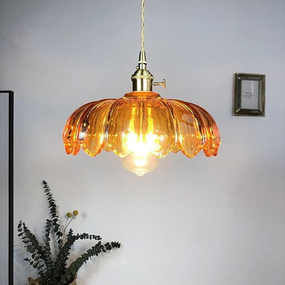 Kitchen Island Pendant Lights, E26 Nordic Pendant Lamp 10.3“ Small Vintage Style Amber Glass Hanging Lighting Fixtures Over Dining Room Table for Bedroom,Bar,Over Sink UL Certified Lighting