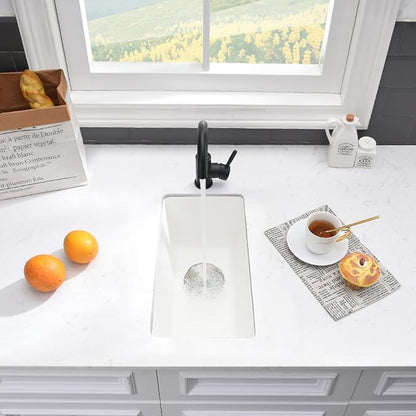 10 Inch White Bar Sink Undermount-VASOYO 10x18 Inch Undermount Wet Bar Sink Small Rv Kitchen Sinks White Quartz Composite Deep Single Bowl Small Kitchen Sinks with Bottom Grid
