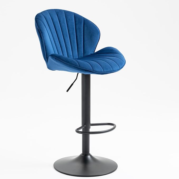 Rhomtree 24-32 Inch Swivel Bar Stools, Adjustable Counter Height Barstools, Velvet Tufted Upholstered and Footrest Barstools, Upholstered Bar Chairs for Home Bar Kitchen Island(Blue Set of 6)