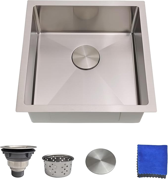 18 Inch Undermount Bar Sink – Delironexu 18 Gauge Stainless Steel Bar Sink, 18x18x8 Small Kitchen Sink with Brushed Finish, Wet Bar Sink Undermount for RV, Outdoor, and Prep Use