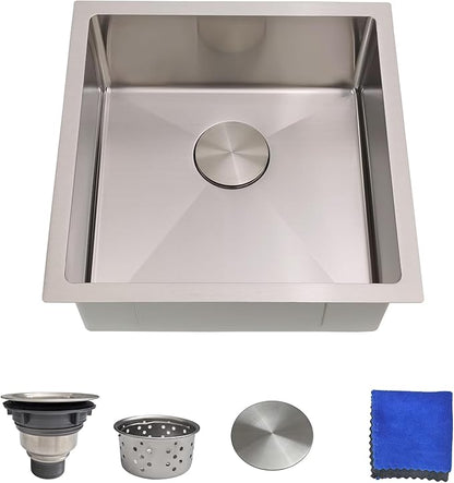 18 Inch Undermount Bar Sink – Delironexu 18 Gauge Stainless Steel Bar Sink, 18x18x8 Small Kitchen Sink with Brushed Finish, Wet Bar Sink Undermount for RV, Outdoor, and Prep Use