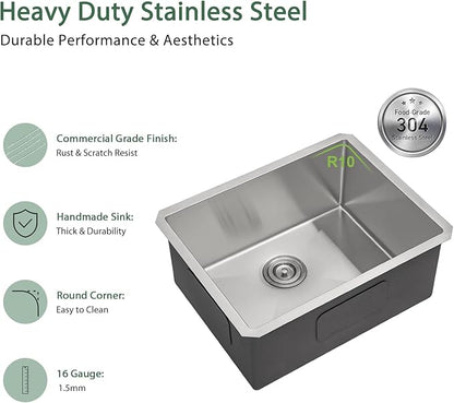27 Inch Undermount Kitchen Sink 16 Gague Stainless Steel Round Corner Single Bowl Deep Kitchen Sinks Basin 27"x18"x9"