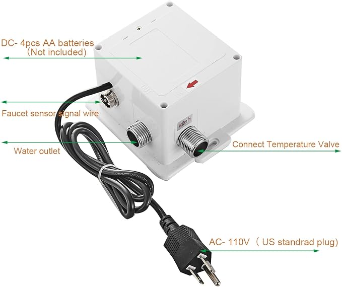 Two Automatic Sensor Control Box AC/DC Power Supply for Touchless Bathroom Sink Faucet Kitchen Eletronic Commercial Motion Activated Bath Tub Lavatory Basin Vanity Faucet Touch-Free Dual Powered