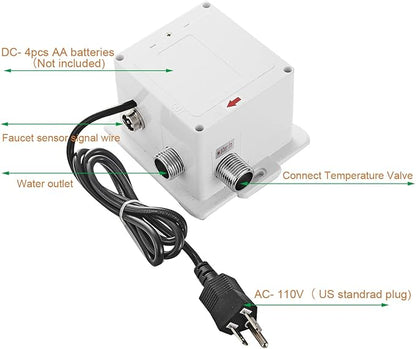 Two Automatic Sensor Control Box AC/DC Power Supply for Touchless Bathroom Sink Faucet Kitchen Eletronic Commercial Motion Activated Bath Tub Lavatory Basin Vanity Faucet Touch-Free Dual Powered