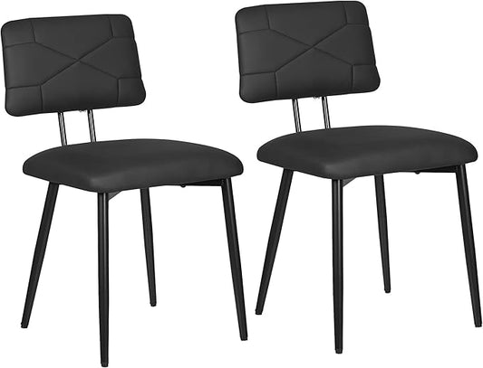 VECELO Dining Chairs Set of 2, Modern Upholstered Kitchen Chairs with Faux Leather Cushion Seat & Metal Legs for Kitchen, Living Room, Tufted Backrest Design, Black