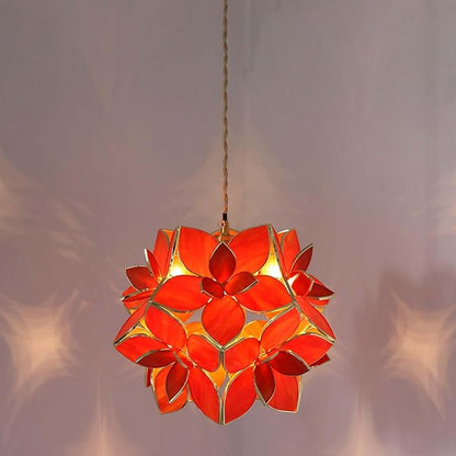 Bieye L10921 Petals Tiffany Style Stained Glass Ceiling Pendant Light with 8-inch Wide Lampshade (Orange, 8" Rose Lily)