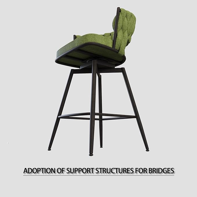 Modern Dining Chairs,Upholstered Linen Woven 360°Swivel Bar Island Chair & Black Footrest(Set of 2),Comfortable Curved Backrests Seat,Applicable to Kitchen,Living Room,Outdoor Lounge,Patio,Green