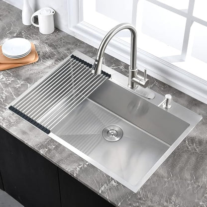 Stainless Steel Kitchen Sink Drop In-Hovheir 31x20 Inch Drop In Top Mount Kitchen Sinks 16 Gauge Stainless Steel Deep Sink Single Basin Overmount Sinks with Cutting Board