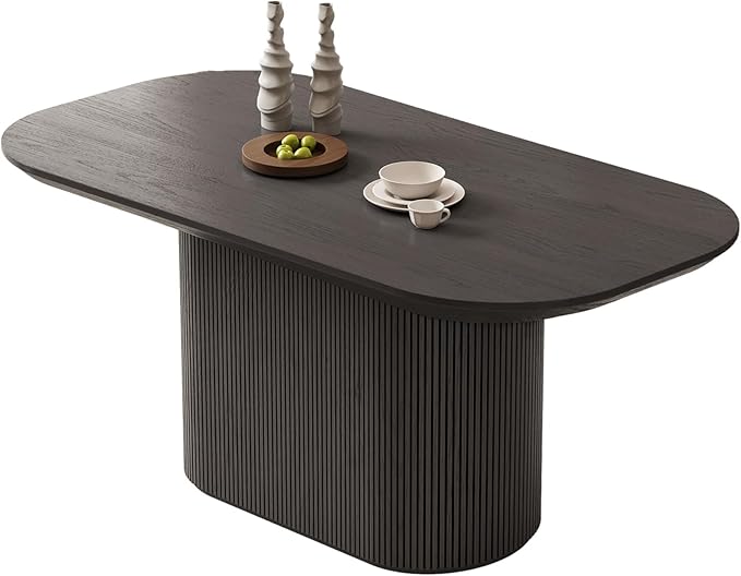 62.99" Oval Dining Table for 4-6 People, Modern Dining Room Table, Rectangular Kitchen Tables for Kitchen, Living Room, Dinner Tables with Oval Base, Dark Grey