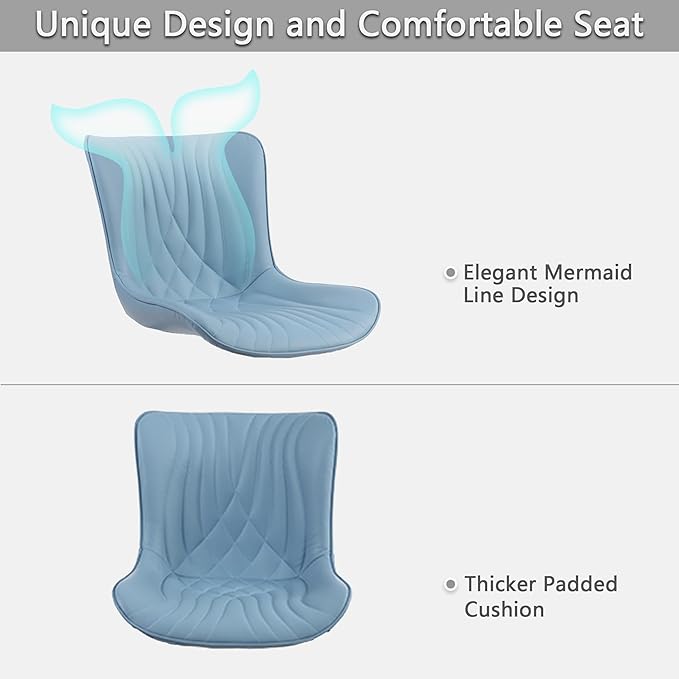 Kidol & Shellder Dining Chairs Set of 2, Mid Century Modern Kitchen Chairs with Black Metel Legs, PU Leather Upholstered Side Chair for Dining Room, Living Room, Lounge, Restaurant, Blue