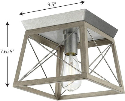 Progress Lighting Briarwood Collection 1-Light Ceiling Light, Flush Mount Ceiling Light Fixture for Interior Kitchen Lights, Hallway, Bedroom, Living Room, 9.5-Inch by 9.5-Inch, Galvanized Finish