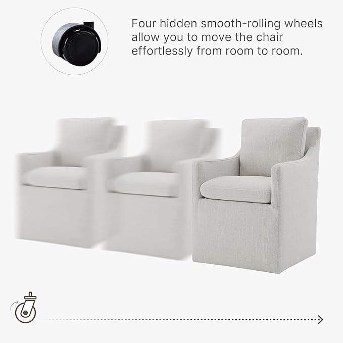 KISLOT Upholstered Dining Chairs with Casters, No Assembly Modern Accent Armchair with Rollers for Dining Room, Bedroom, Living Room, Reading Room, Already Assembled, Linen, 4 Box