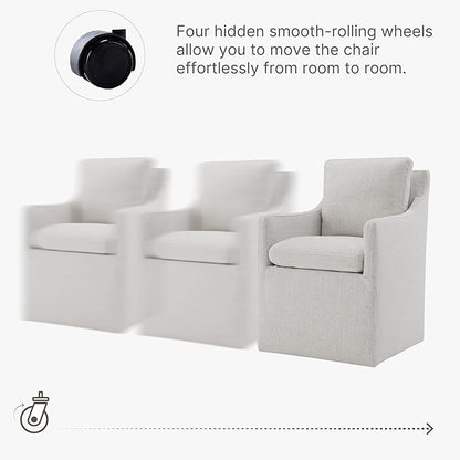 KISLOT Upholstered Dining Chairs with Casters, No Assembly Modern Accent Armchair with Rollers for Dining Room, Bedroom, Living Room, Reading Room, Already Assembled, Linen, 1 Box