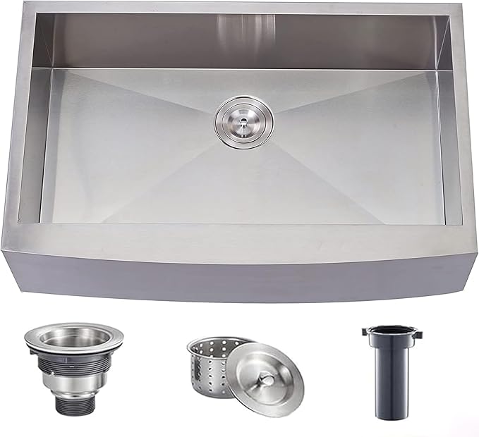 Comllen Commercial 30x20 Inch 304 Stainless Steel Farmhouse Sink, Single Bowl Kitchen Sinks 16 Gauge 9 Inch Deep Handmade Undermount Farm Apron Front Kitchen Sink