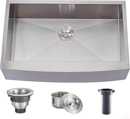 Comllen Commercial 30x20 Inch 304 Stainless Steel Farmhouse Sink, Single Bowl Kitchen Sinks 16 Gauge 9 Inch Deep Handmade Undermount Farm Apron Front Kitchen Sink