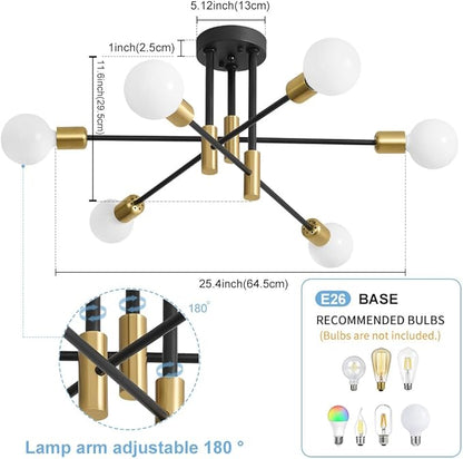 Biewalk Modern Chandelier Ceiling Light Fixture, 6-Light Sputnik Dining Chandeliers 31.18" Gold and Black Chandelier Over Table, Mid Century Lights Fixture for Dining Room Living Room Kitchen Island
