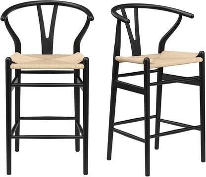 Modern Dining Chairs with Natural Weave Seat - Sturdy Construction Bar Stools for Kitchen Island, Versatile Use in Dining Room and Bedroom, Stylish Simple Design Comfortable Fully Assembled,Beige-Pape