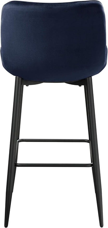 Lexicon Bar Stools Set of 2 - Bar Height Stools for Dining Room, Kitchen, Solid Padded Back, Tall, Black Metal Finish and Blue Velvet Cushion Seat, 29''SH