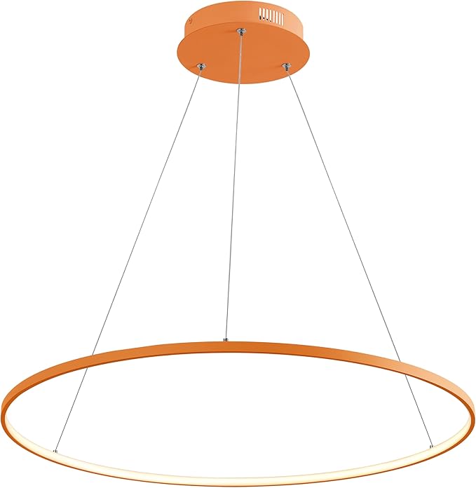 JONATHAN Y 35" Orange Modern Integrated LED Pendant Light, Dimmable Round Hoop Chandelier for Kitchen Island, Dining Room, Adjustable Height Metal Hanging Light (JYL7220G)