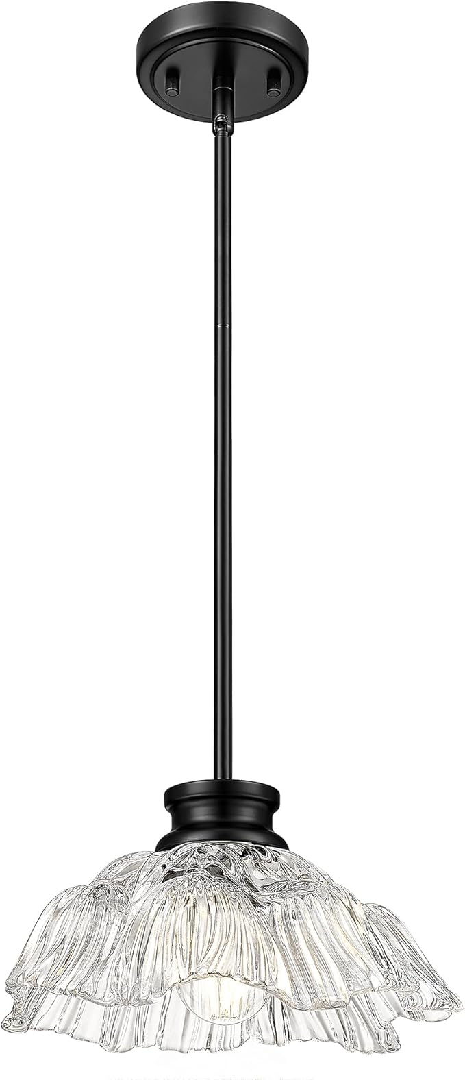 Black Pendant Lights Kitchen Island, HWH Hanging Light Fixtures for Dining Room, Bedroom, 10 Inch Glass Pendant Light with Clear Flower Glass, Matte Black Finish, 5HJX112MIL BK