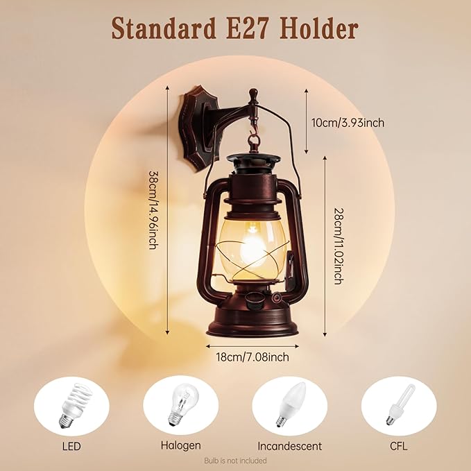 Rustic Wall Sconce Lantern Light, Set of 2 Vintage Wall Lamp, Industrial Wall Sconce, Farmhouse Wall Light Fixtures, Indoor Old Fashioned Lantern for Hallway Farmhouse Loft (Red Bronze, 2pcs)
