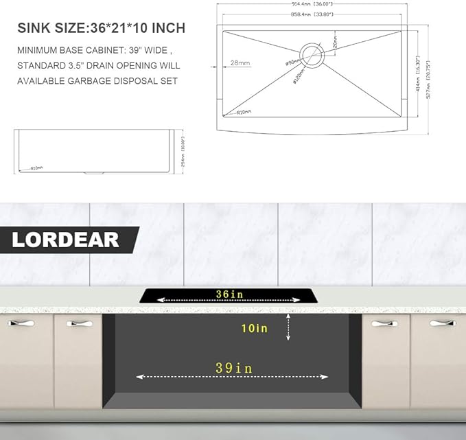 36 Farmhouse Sink Gold - Lordear 36 inch Kitchen Sink Apron Front 16 Gauge Matte Gold Stainless Steel Deep Single Bowl Farm Sinks Basin