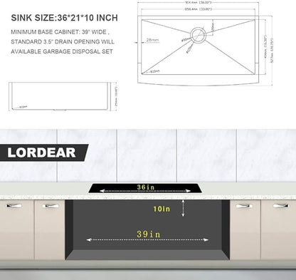 36 Farmhouse Sink Gold - Lordear 36 inch Kitchen Sink Apron Front 16 Gauge Matte Gold Stainless Steel Deep Single Bowl Farm Sinks Basin