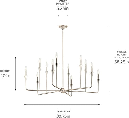 Kichler Alvaro 12-Light Multi-Tier Chandelier, Soft Modern Light in Polished Nickel, for Foyer, Great or Living Room or Large Dining Room (20" x 39.75"), 52692PN