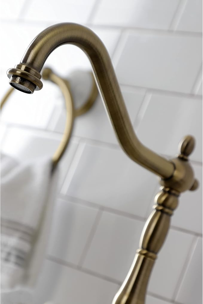 Kingston Brass KS7753TALBS Tudor Bridge Kitchen Faucet with Brass Sprayer, Antique Brass