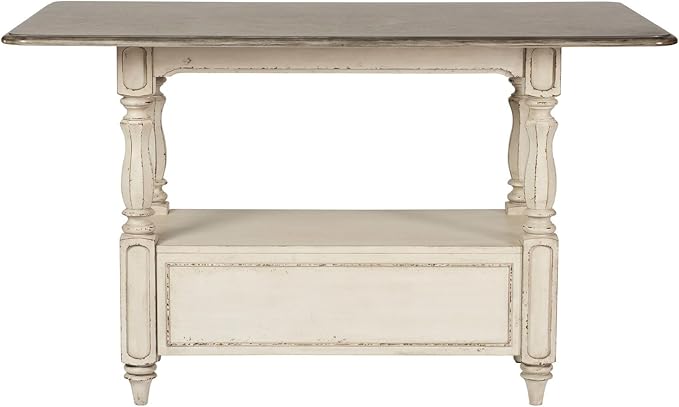 Liberty Furniture Magnolia Manor Kitchen Island Gathering Table - Antique White & Weathered Bark W36 x D60 x H36