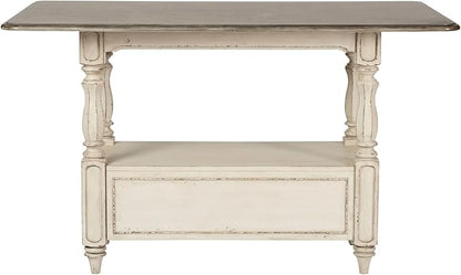 Liberty Furniture Magnolia Manor Kitchen Island Gathering Table - Antique White & Weathered Bark W36 x D60 x H36