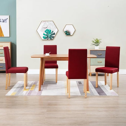 4-Piece Wine Red Fabric Dining Chairs Set with Rubber Wood Frame - Modern Farmhouse Kitchen Chairs for Dining Room, Living Room, Comedor