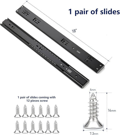 Ravinte 18 Inch Soft Close Drawer Slides 1 Pairs 2 Pack Black Full Extension Ball Bearing Drawer Glide Side Mount