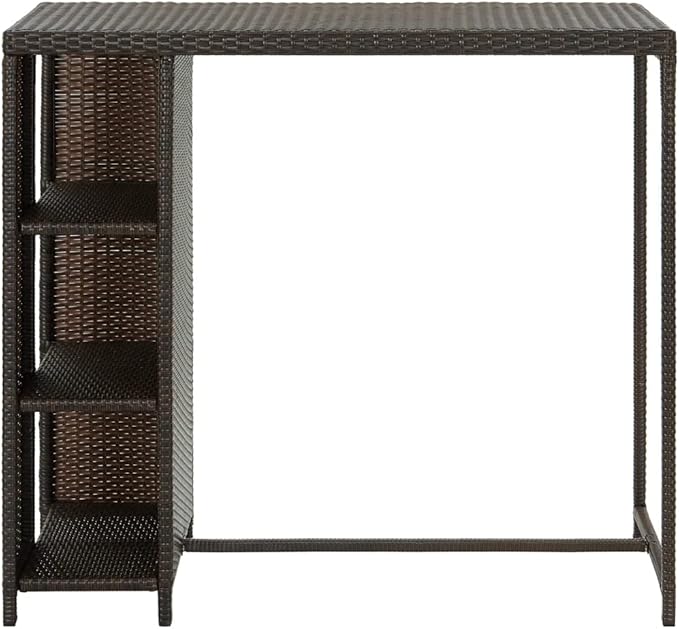 Bar Table Brown Rectangular Counter Height Dining Table with Storage, PE Rattan Steel Frame 47.2 x 23.6 x 43.3 Inches for Small Kitchen Island Outdoor Patio Modern Narrow Spaces