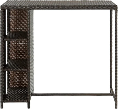 Brown PE Rattan Steel Bar Table, 47.2x23.6x43.3in Rectangular Dining Table, Indoor Outdoor Kitchen & Dining Room Furniture, Dinner Station with Ample Storage