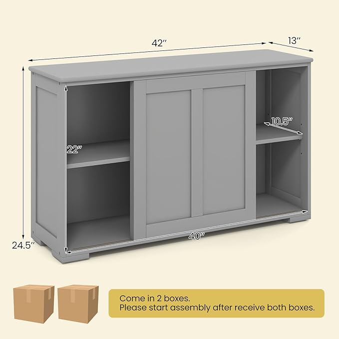 Giantex Buffet Cabinet with Storage, Coffee Bar Wine Cabinet, Farmhouse Sideboard w/Sliding Door, Adjustable Shelves, Cupboard, Kitchen Storage Cabinet, Buffet Table for Living Room Entryway, Grey