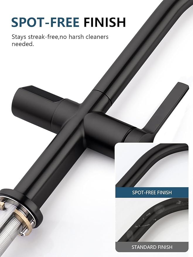 Lefton Touchless Pull-Out Kitchen Faucet, Hands Free Motion Sensor Activated, Battery-Free Temperature Display, KF2206 (Contemporary, Matte Black)