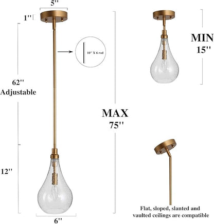 KSANA Gold Glass Pendant Lighting for Kitchen Island, Bedroom, Dining Room, Entryway, Sink, Breakfast Nook