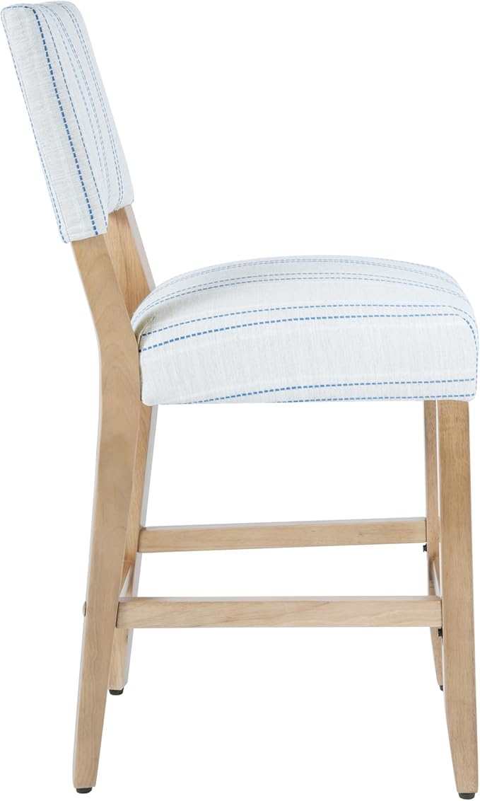 HomePop 24" Open Back Counter Stool|HomePop Home Décor|Fabric Chairs for Dining Room, Kitchen and Living Room - Blue and White Stripe(Single Pack)