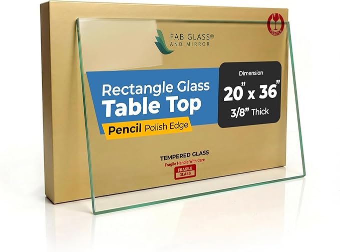 Clear Rectangle Tempered Glass Table Top 20" x 36", 3/8" Thick Pencil polished Edge, Scratch Resistant, Easy Clean Replacement for Dining, Coffee, or Office Tables – Fab Glass and Mirror