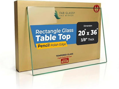 Clear Rectangle Tempered Glass Table Top 20" x 36", 3/8" Thick Pencil polished Edge, Scratch Resistant, Easy Clean Replacement for Dining, Coffee, or Office Tables – Fab Glass and Mirror
