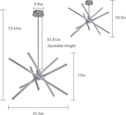 Y'INSP Modern Sputnik Chandeliers 45W LED Brushed Nickel Sputnik Light Fixture 5 Lights Pendant Light for Dining Room Foyer Kitchen Island Bedroom Living Room Linear Chandelier Light